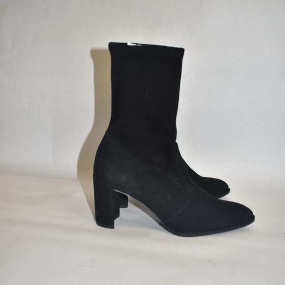 STUART WEITZMAN Prancer Suede Sock Booties POINTY BLOCK BLACK 4.5 (P12) - Picture 2 of 8